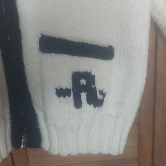Men's Black and White Knit Sweater With Cow On The Back